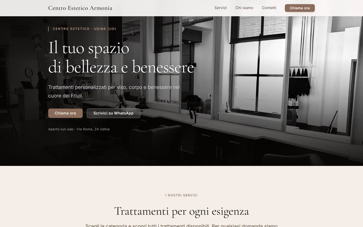 Homepage of the Centro Estetico Armonia demo website