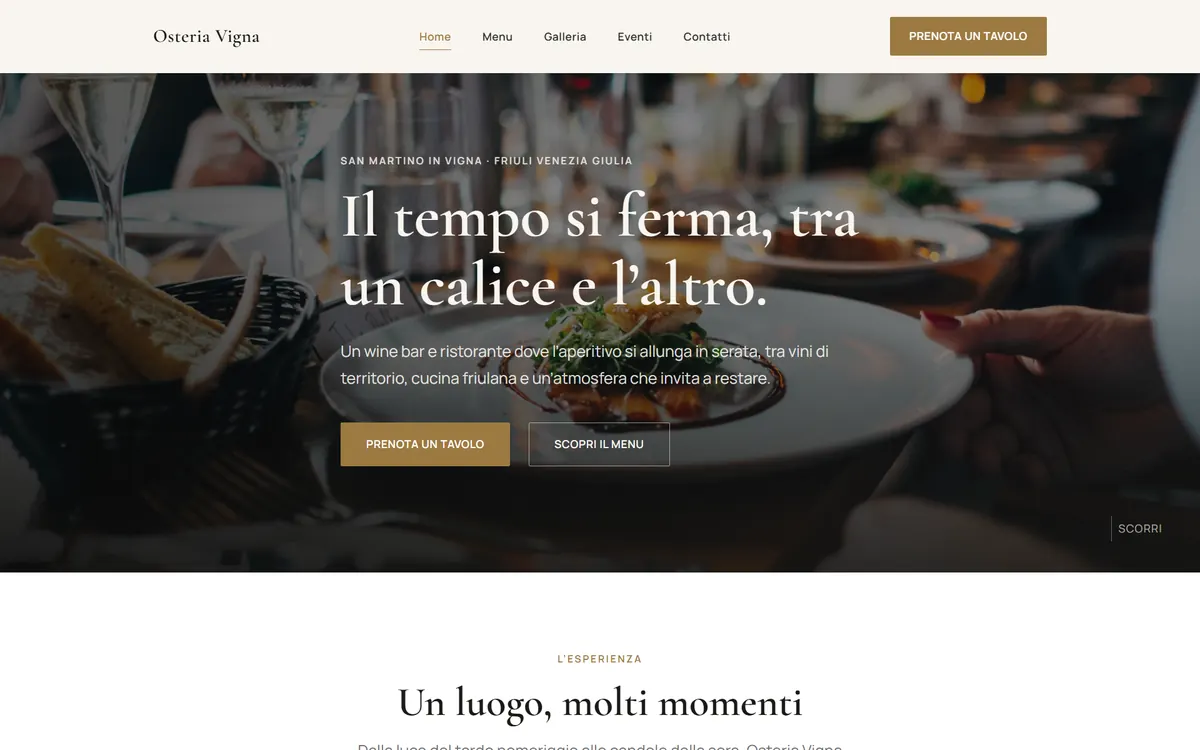 Homepage of the Osteria Vigna demo website